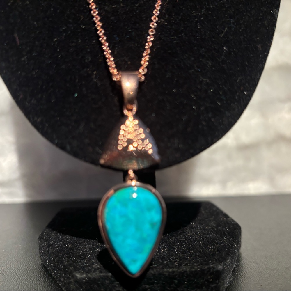 Rose Gold and Turquoise Teardrop Necklace
